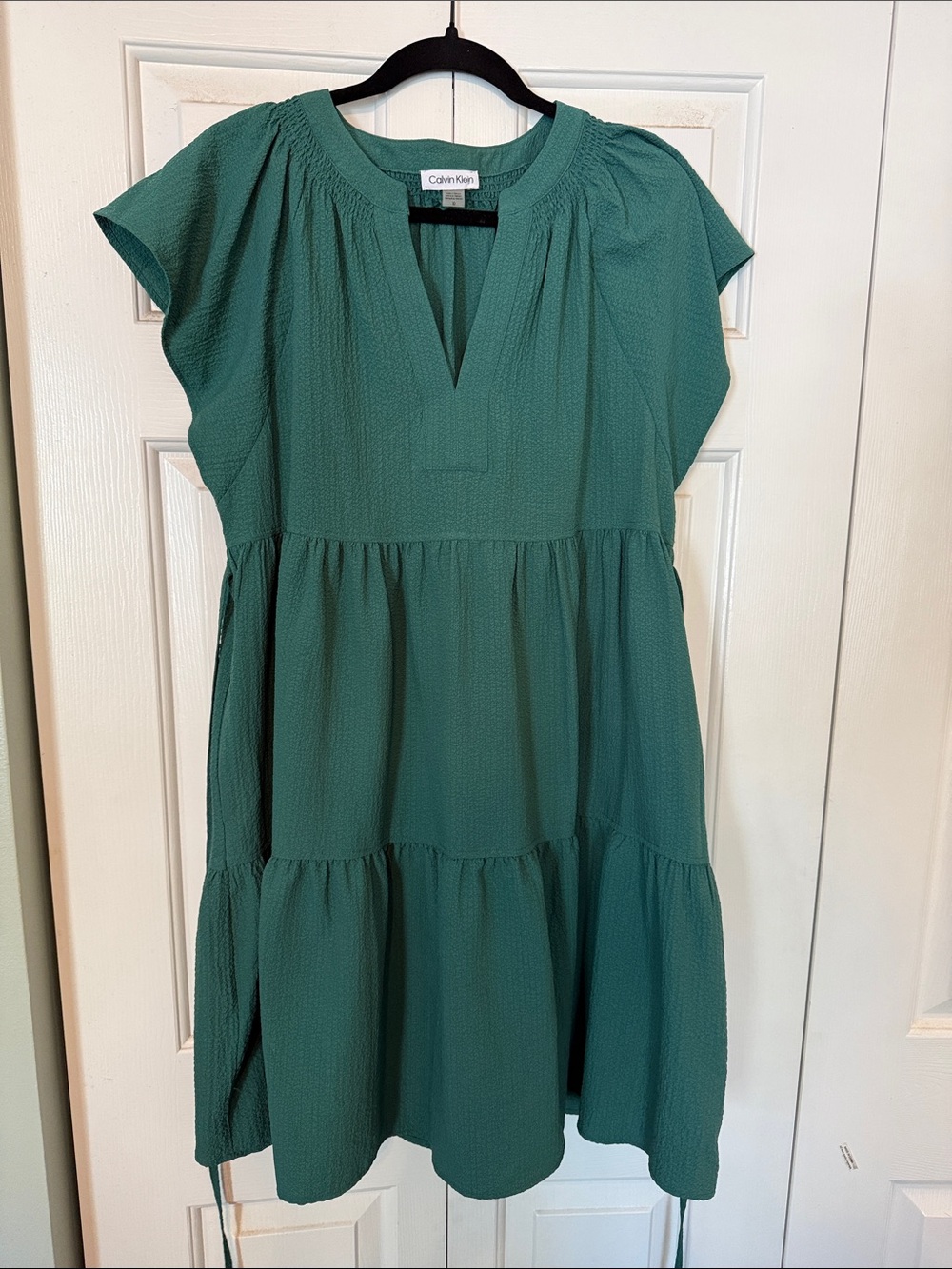 Calvin Klein Emerald Green Tiered V-Neck Dress